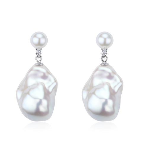 10-12mm CZ Bold Baroque Pearl Earrings
